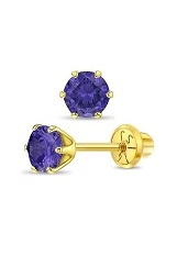 delightful tiny gold round February simulated birthstone baby earrings